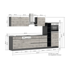Bloc cuisine complète équipée Held Möbel PISA 330 cm façade gris mate, corps chêne sauvage variante réversible démonté