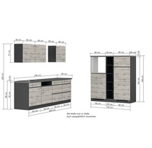 Held Möbel Küchenzeile ohne Geräte PISA 390 cm grau matt zerlegt Variante reversibel 1127.6311