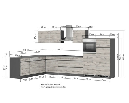 Küchenzeile mit Maßen