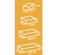 Illustration de différentes découpes de mousse avec indication des dimensions