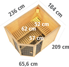 Vue de dessus d''un sauna d''angle avec dimensions