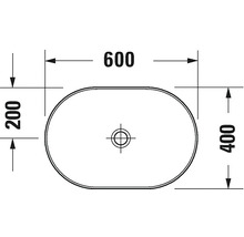 Schéma technique d''une vasque à poser de dimensions 600 x 400 x 200 mm.