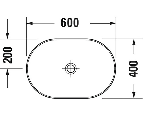 Schéma technique d''une vasque à poser de dimensions 600 x 400 x 200 mm.