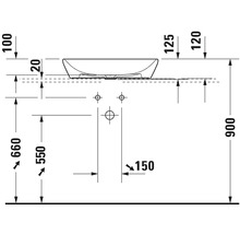 Schéma technique d''un lavabo avec indications de dimensions