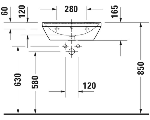 Schéma technique d''un lavabo avec dimensions