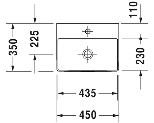 Schéma technique d''un lavabo avec indications de dimensions