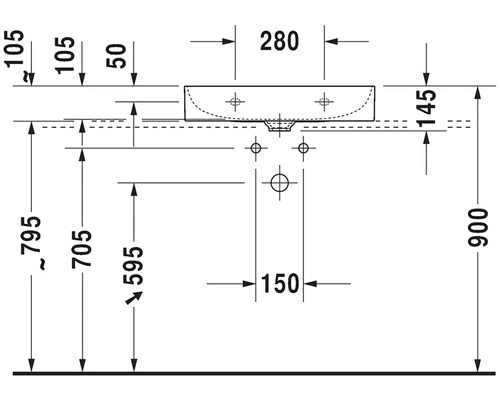 Schéma technique d''un lavabo avec indications de dimensions