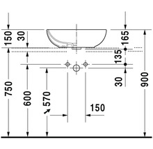 Schéma technique d''un lavabo avec dimensions