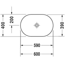 Schéma technique d''un lavabo à poser avec indications de dimensions.