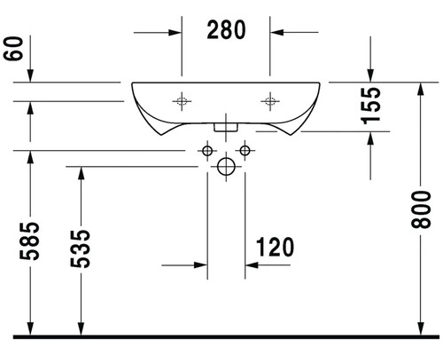 Dessin technique d''un lavabo avec indications de mesure.