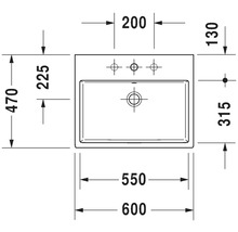 Schéma technique d''un lavabo avec dimensions