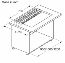 Technische Zeichnung einer Spüle mit Maßen in Millimeter.