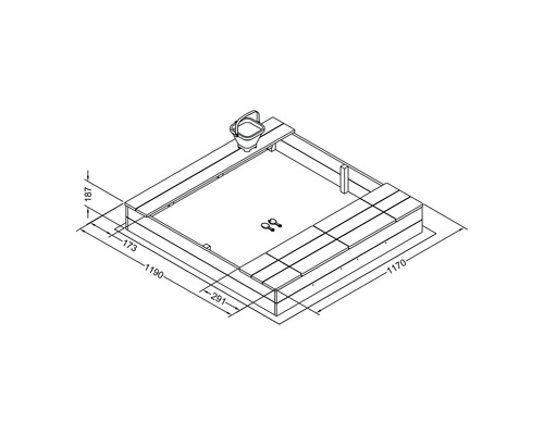 Schéma technique d''un bac à sable avec dimensions