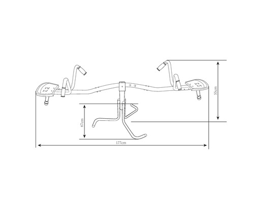 Dessin coté d''une balançoire à bascule avec indications de dimensions
