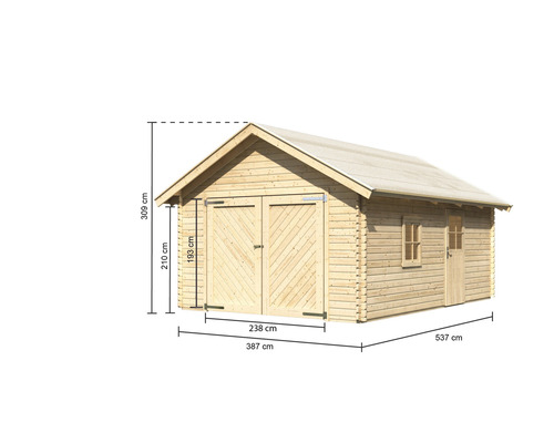 Garage en bois avec double porte, porte latérale et fenêtre avec dimensions