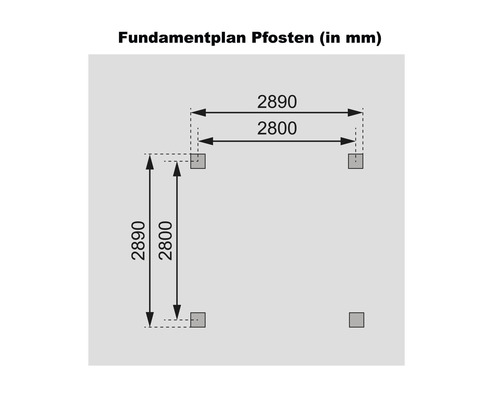 Plan de fondation poteaux avec dimensions en millimètres