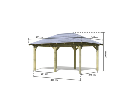 Image d''un pavillon de jardin avec des dimensions.