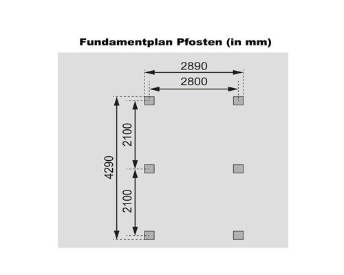 Plan de fondation pour poteaux avec dimensions en millimètres