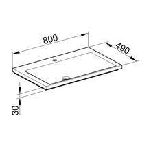 Schéma technique d''un lavabo mesurant 800, 490 et 30 millimètres.
