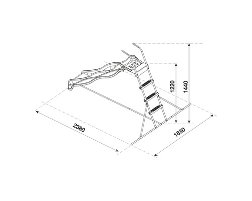 Dessin technique d''un toboggan pour enfants avec échelle et indications de dimensions