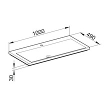 Dessin technique d''un lavabo mesurant 1000 x 490 x 30 millimètres.