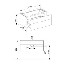Schéma technique d''un meuble sous-lavabo avec dimensions