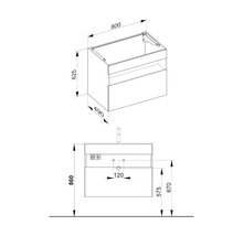 Schéma technique d''un meuble sous-vasque avec dimensions