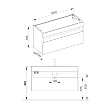 Schéma technique d''un meuble sous-lavabo avec dimensions