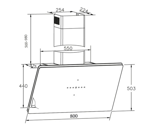 Dessin technique d''une hotte aspirante avec indications de mesure