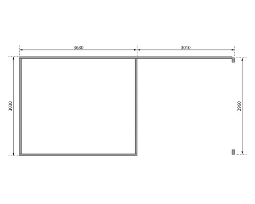 Schéma technique d''un garage d''angle avec indication des dimensions