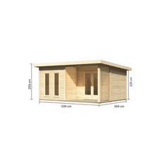 Holzgartenhaus mit Abmessungen von 509 mal 369 mal 253 Zentimetern