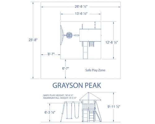 Dimensions de l''aire de jeux Grayson Peak et zones de jeu sécurisées