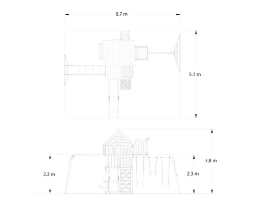 Dimensions de l''aire de jeux sous forme de dessin technique