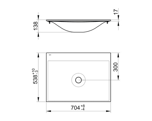 Schéma technique d''un lavabo avec dimensions.