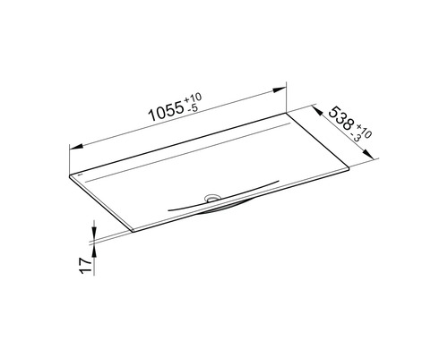 Technische Zeichnung eines Waschtisches mit Maßangaben