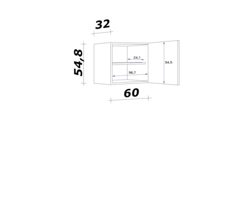 Technische Zeichnung eines Wandschranks mit Maßangaben.