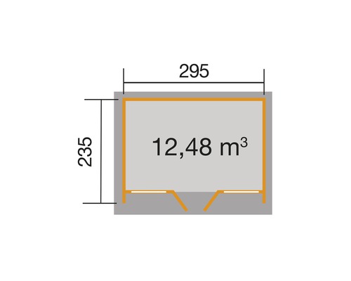 Plan avec les dimensions 295 x 235 cm et une surface de 12,48 m³.