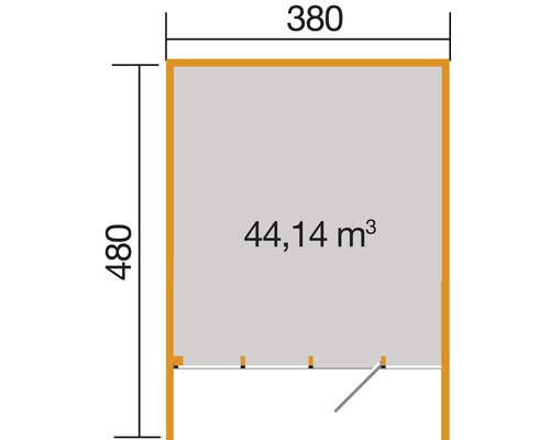 Plan avec indications de taille en millimètres et indication du volume en mètres cubes