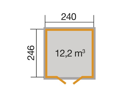 Plan avec les dimensions 240 x 246 cm et une surface de 12,2 m³.