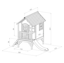 Dessin technique d''une cabane de jeu avec dimensions