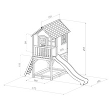 Dimensions d''une cabane de jeu avec toboggan et bac à sable