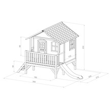 Dessin technique d''une cabane de jeu avec dimensions
