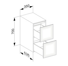 Dessin d''un meuble bas avec tiroirs et indications de dimensions