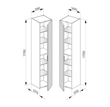 Dessin technique de deux armoires hautes avec dimensions.