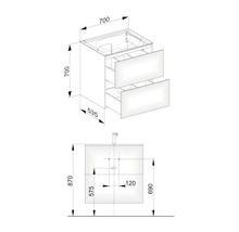 Dessin d''un meuble sous-lavabo avec dimensions