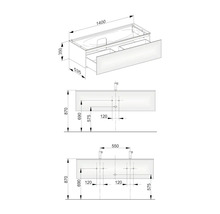 Schéma technique d''un meuble sous-lavabo avec indications de dimensions