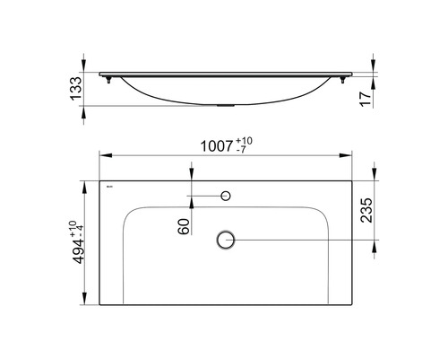 Schéma technique d''un lavabo avec dimensions