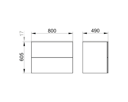 Schéma d''un meuble sous-vasque avec indications de dimensions