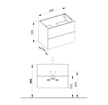 Schéma technique d''un meuble sous-lavabo avec dimensions