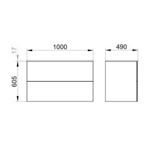 Schéma d''un meuble sous-lavabo avec indications de dimensions.